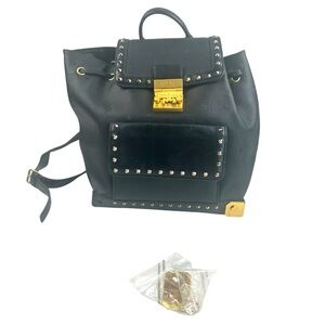 MCM Vintage Black Leather Studded Backpack with Gold-Tone Hardware